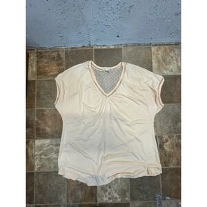 Anthropologie Meadow Rue Light Cream V-Neck Crochet Trim Blouse